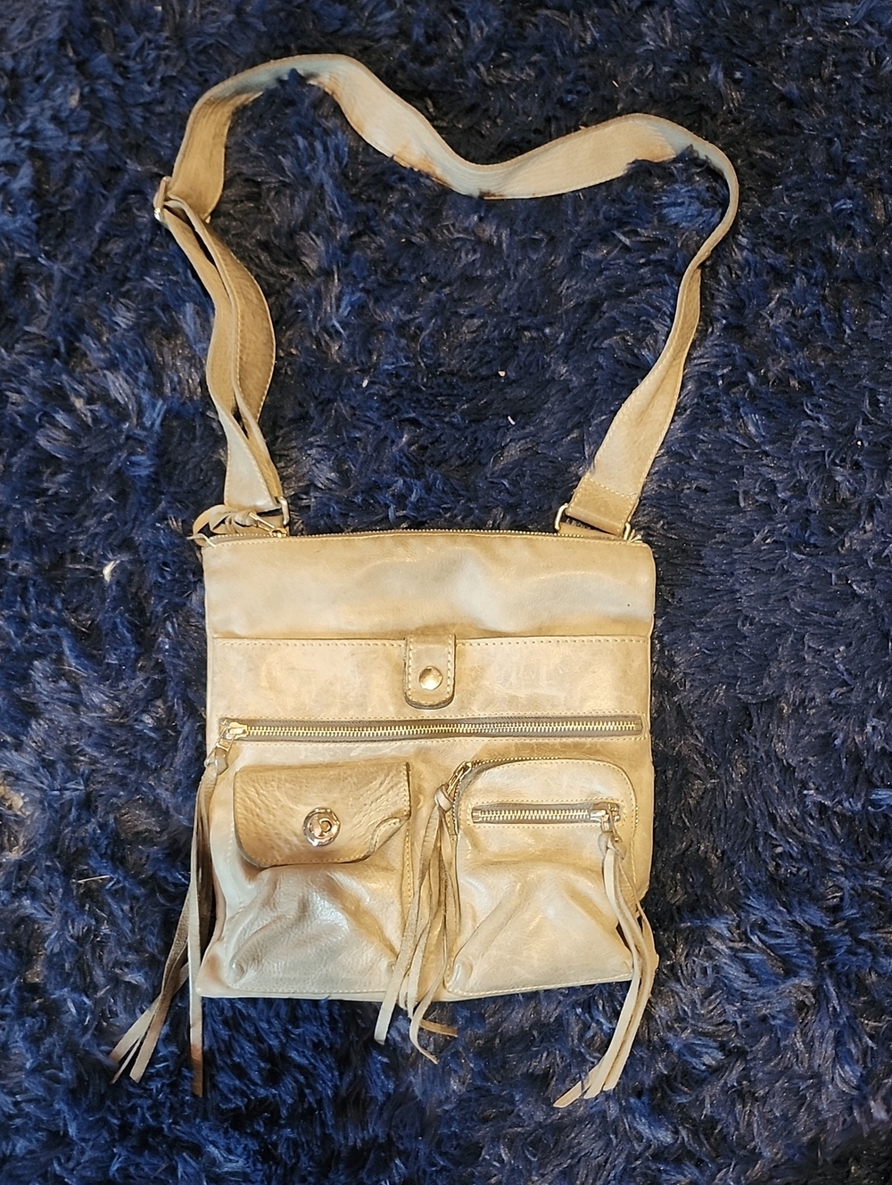 Women's Beige Crossbody Shoulder Bag with Front Pockets